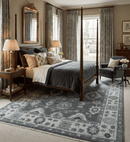 Hand Knotted Wool Area Rug - Charcoal and Ivory Antique Traditional Oushak Weave