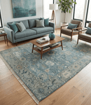 Gray and Beige Hand-Knotted Oushak Wool Area Rug - Traditional