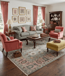 Hand Knotted Green and Pink Traditional Oushak Wool Area Rug