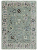 Antique Hand Knotted Green and Pink Traditional Oushak Multi Size Wool Area Rug