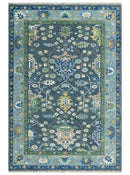 Antique Design Hand Knotted Green Moss and Blue Turkish Oushak Custom Made Wool Area Rug