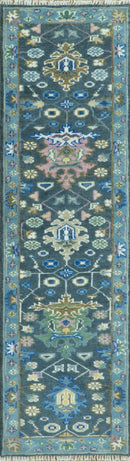 Antique Design Hand Knotted Green Moss and Blue Turkish Oushak Custom Made Wool Area Rug