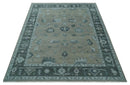 Beige Charcoal Silver Hand Knotted Wool Area Rug - Traditional Oushak