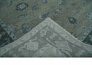 Antique Hand Knotted Beige, Charcoal and Silver Traditional Oushak wool Area Rug