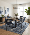 Antique Hand Knotted Charcoal And Blue Oushak Wool Area Rug - Traditional Design
