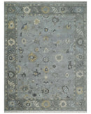 Antique Hand Knotted Silver and Charcoal Traditional Floral Oushak Wool Area Rug