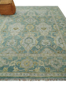 Teal And Beige Hand Knotted Wool Area Rug - Traditional Turkish Oushak by The Rug Decor