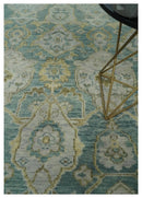 Teal And Beige Hand Knotted Wool Area Rug - Traditional Turkish Oushak by The Rug Decor