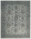 Distressed Hand Knotted Traditional Wool Area Rug in Silver and Rust - Custom Made