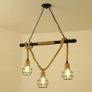 GobekUsa Antique Iron Hanging Island Light with Hemp Rope in Black