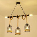 GobekUsa Antique Iron Hanging Island Light with Hemp Rope in Black