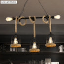GobekUsa Antique Iron Hanging Island Light with Hemp Rope in Black