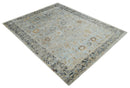 Antique look Aqua, Gold and Charcoal Hand Knotted Carved Texture Traditional Oriental Oushak 8x10 wool Area Rug