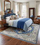 Hand Knotted Wool Area Rug Traditional Blue Ivory Olive Heriz Medallion Persian Style by The Rug Decor