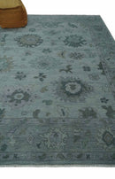 Bluish Gray Oushak Wool Area Rug - Hand Knotted Turkish Antique