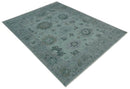Bluish Gray Oushak Wool Area Rug - Hand Knotted Turkish Antique
