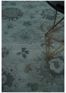 Bluish Gray Oushak Wool Area Rug - Hand Knotted Turkish Antique