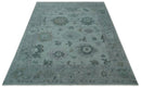Bluish Gray Oushak Wool Area Rug - Hand Knotted Turkish Antique