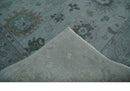 Bluish Gray Oushak Wool Area Rug - Hand Knotted Turkish Antique