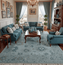 Bluish Gray Oushak Wool Area Rug - Hand Knotted Turkish Antique