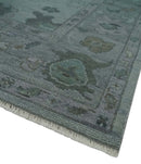 Bluish Gray Oushak Wool Area Rug - Hand Knotted Turkish Antique