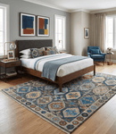 Charcoal Beige Blue Wool Oushak Area Rug Hand Knotted Antique