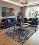 Charcoal Beige Blue Wool Oushak Area Rug Hand Knotted Antique