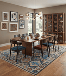 Charcoal Beige Blue Wool Oushak Area Rug Hand Knotted Antique