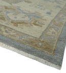Antique look Charcoal and Beige Hand knotted Traditional Oushak wool Area Rug