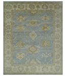Antique look Charcoal and Beige Hand knotted Traditional Oushak wool Area Rug