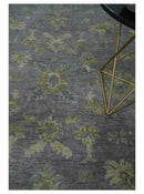 Antique look Charcoal and Olive Hand Knotted 9x12 Traditional Oushak Wool Area Rug by The Rug Decor