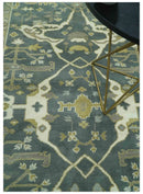Antique look Charcoal, Ivory and Olive 6x9 Hand Knotted Traditional Oriental Oushak wool rug by The Rug Decor
