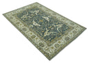 Antique look Charcoal, Ivory and Olive 6x9 Hand Knotted Traditional Oriental Oushak wool rug by The Rug Decor