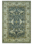 Antique look Charcoal, Ivory and Olive 6x9 Hand Knotted Traditional Oriental Oushak wool rug by The Rug Decor