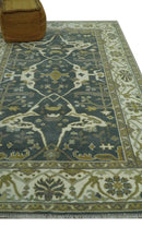 Antique look Charcoal, Ivory and Olive 6x9 Hand Knotted Traditional Oriental Oushak wool rug by The Rug Decor