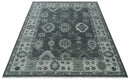Charcoal Ivory Silver Hand Knotted Wool Area Rug Oushak Antique