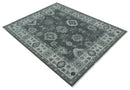 Charcoal Ivory Silver Hand Knotted Wool Area Rug Oushak Antique