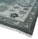 Charcoal Ivory Silver Hand Knotted Wool Area Rug Oushak Antique