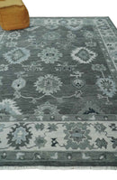 Charcoal Ivory Silver Hand Knotted Wool Area Rug Oushak Antique
