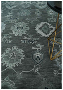 Charcoal Ivory Silver Hand Knotted Wool Area Rug Oushak Antique