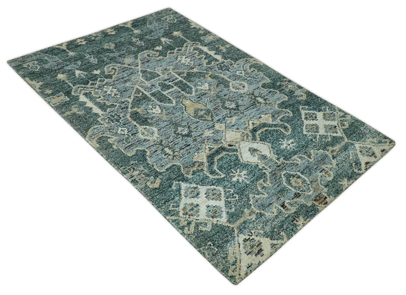 Antique look Gray and Silver 5.6x8.6 Traditional Large Design Hand Knotted wool Rug