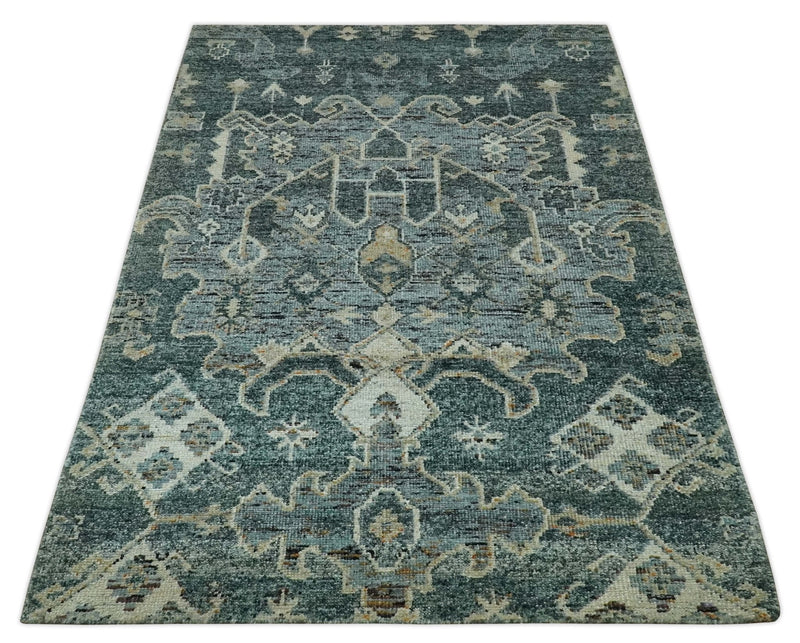 Antique look Gray and Silver 5.6x8.6 Traditional Large Design Hand Knotted wool Rug