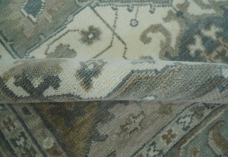 Antique look Gray, Ivory and Silver Hand knotted Traditional Heriz Medallion 8x10 wool Area Rug