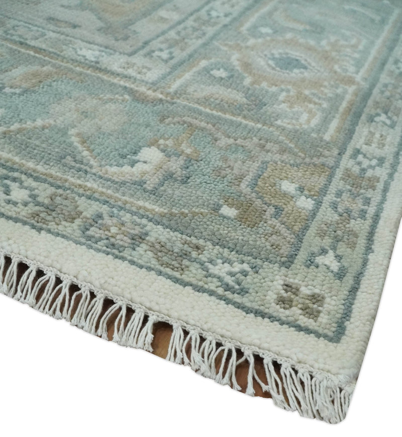Antique look Gray, Ivory and Silver Hand knotted Traditional Heriz Medallion 8x10 wool Area Rug