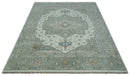 Antique look Gray, Ivory and Silver Hand knotted Traditional Heriz Medallion 8x10 wool Area Rug