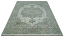 Antique look Gray, Ivory and Silver Hand knotted Traditional Heriz Medallion 8x10 wool Area Rug