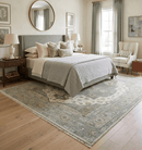 Antique look Gray, Ivory and Silver Hand knotted Traditional Heriz Medallion 8x10 wool Area Rug