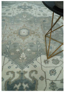 Antique look Gray, Ivory and Silver Hand knotted Traditional Heriz Medallion 8x10 wool Area Rug