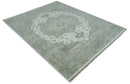 Antique look Gray, Ivory and Silver Hand knotted Traditional Heriz Medallion 8x10 wool Area Rug