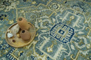 Antique look Gray, Olive and Blue 8x10 Traditional Heriz Hand Knotted wool Rug by The Rug Decor
